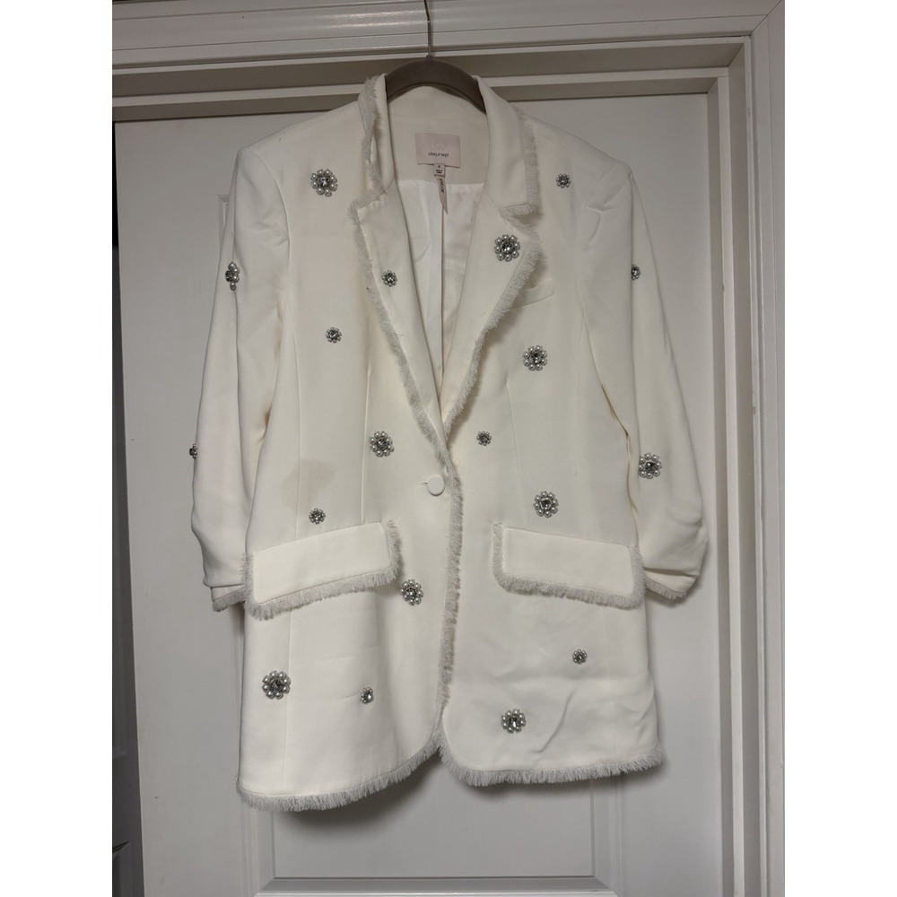 CINQ À SEPT Khloe Blazer w/scattered pearl and rhinestone clusters, Size 8